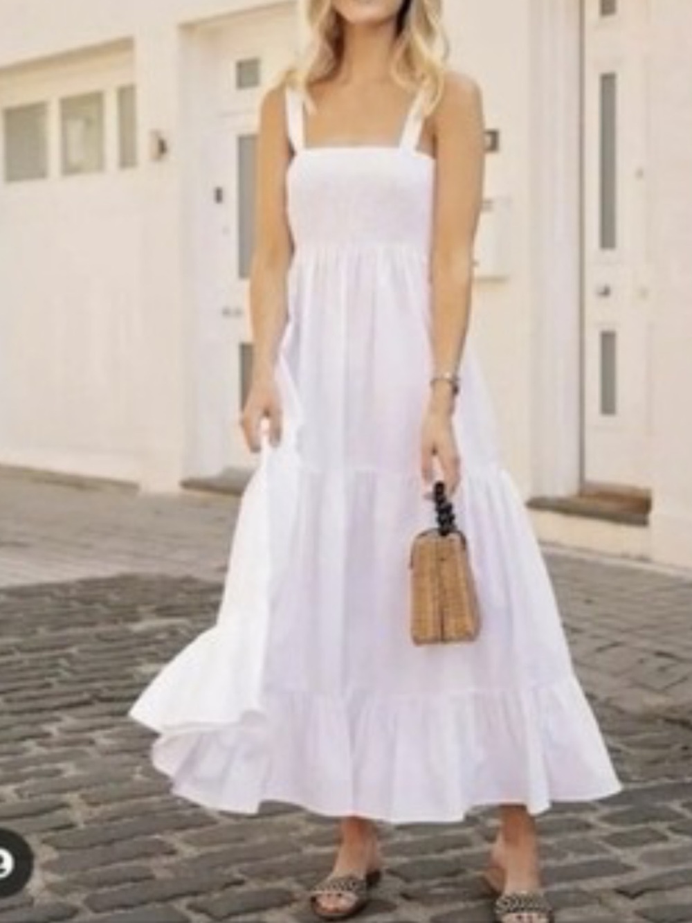 ZARA WHITE PINTUCK COTTON TIERED LIGHTWEIGHT SHOULDER STRAP RUFFLED BOTTOM SZ S - Picture 5 of 9